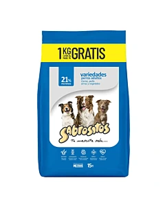 Alimento Sabrositos Para Perros Adultos Sabor Carne, Pollo, Arroz Y Vegetales 14 Kg + 1 Kg De Regalo