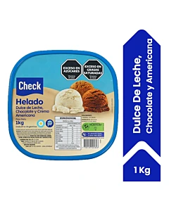 Balde De Helado Check Sabor Dulce De Leche, Crema Americana Y Chocolate 1 Kg