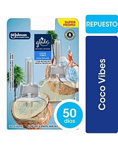 Aromatizante Ambiental Glade Coco Vibes Aceite Natural 2u 21ml
