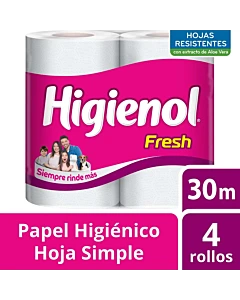 Papel Higiénico Higienol Fresh Hoja Simple 30 M 4 U