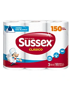 Rollo De Cocina Sussex Clásico Doble Hoja 50 Paños 3 U