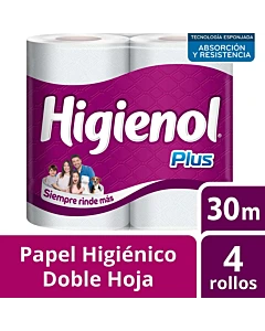 Papel Higénico Higienol Plus Doble Hoja 30 M 4 U