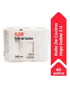 Rollo De Cocina Aliada Hoja Doble 40 Paños 3 U
