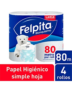 Papel Higiénico Blanquísimo Fepita Hoja Simple 80 M 4 U
