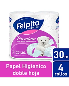 Papel Higiénico Felpita Doble Hoja 30 M 4 U