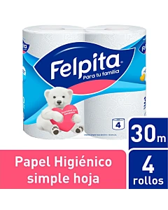 Papel Higiénico Felpita Hoja Simple 30 M 4 U