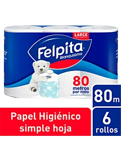 Papel Higiénico Felpita Hoja Simple 80 M 6 U