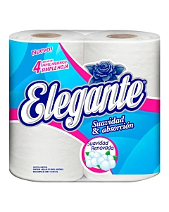 Papel Higienico Elegante Blanco Hoja Simple 4u