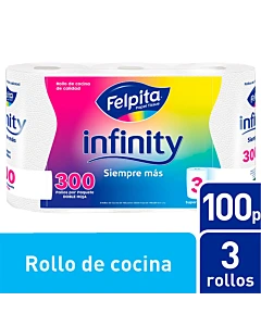 Rollos De Cocina Felpita Infinity Doble Hoja 100 Paños 3 U