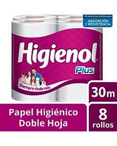 Papel Higénico Higienol Plus Doble Hoja 30 M 8 U