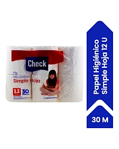 Papel Higienico Check Hoja Simple 30mts 12un