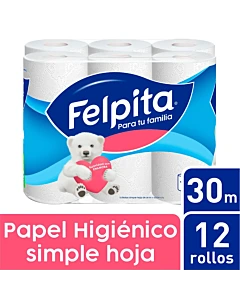 Papel Higiénico Felpita Hoja Simple 30 M 12 U
