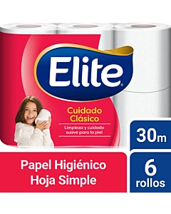 Papel Higiénico Elite Hoja Simple 30m 6u