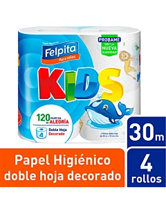 Papel Higiénico Decorado Kids Felpita Doble Hoja 30m 4u