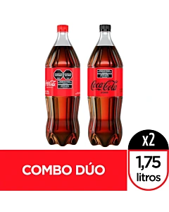 Combo Dúo Gaseosa Coca Cola Original 1.75 L Y Coca Cola Zero 1.75 L