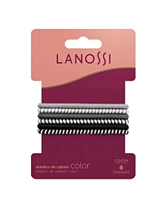Colitas De Pelo Lanossi Elásticas Gris Blanco Negro 6 U