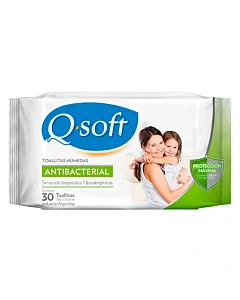Toallitas Humedas Antibacterial Q-Soft 30 Un