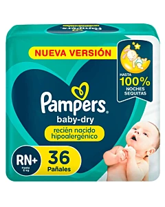 Pampers Baby Dry Recién Nacido Pañales Rn+ 36u