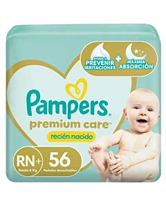 Pañales Pampers Premium Care Talle Rn+ 56u