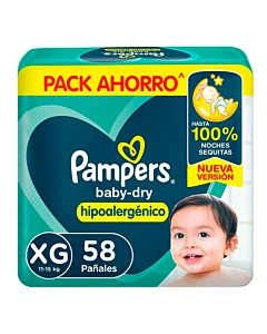 Pañales Desechables Pampers Baby Dry Hipoalergénico Xg 58un
