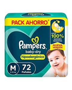 Pañales Desechables Pampers Baby Dry Hipoalergénico M 72un