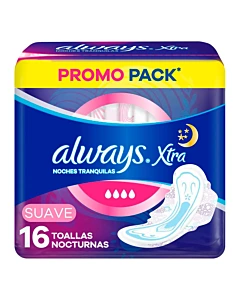 Toallas Femeninas Always  Xtra Nocturnas Suave 16un