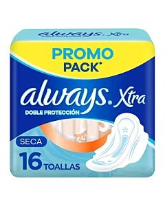 Always Xtra Doble Protección Seca Toallas Femeninas, 16 Unidades