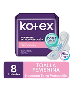 Toallitas Higiénicas Kotex Nocturna Extra Protección 8un